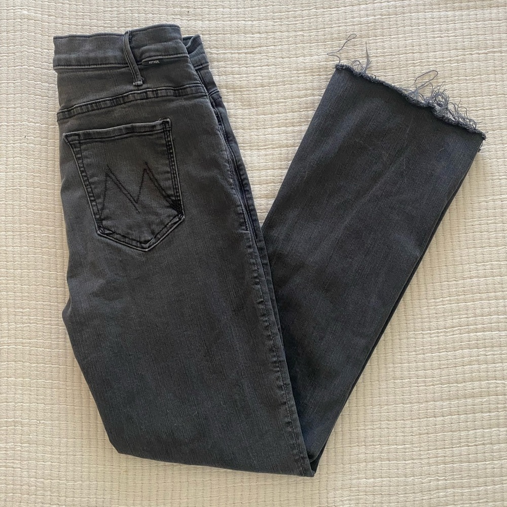 MOTHER The Hustler Ankle Fray Charcoal Jeans